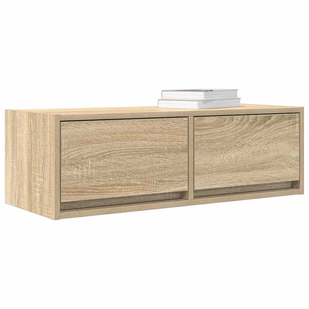 Meuble TV Mural Blanc et Bois Effet Chêne - 2 Pièces-Mon Meuble TV-Chêne sonoma-100 x 31 x 25,5 cm-1-4