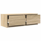 Meuble TV Mural Blanc et Bois Effet Chêne - 2 Pièces-Mon Meuble TV-Chêne sonoma-100 x 31 x 25,5 cm-1-5