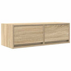 Meuble TV Mural Blanc et Bois Effet Chêne - 2 Pièces-Mon Meuble TV-Chêne sonoma-100 x 31 x 25,5 cm-1-6