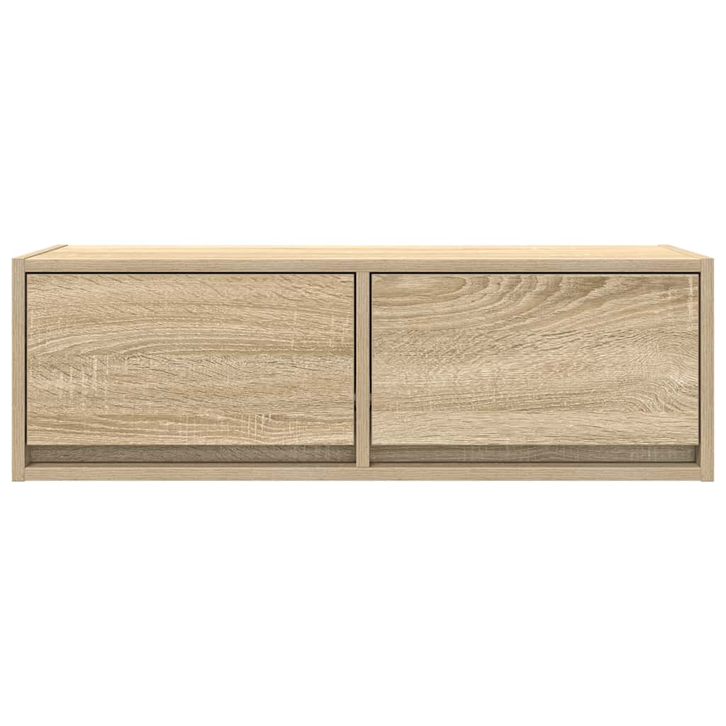 Meuble TV Mural Blanc et Bois Effet Chêne - 2 Pièces-Mon Meuble TV-Chêne sonoma-100 x 31 x 25,5 cm-1-7