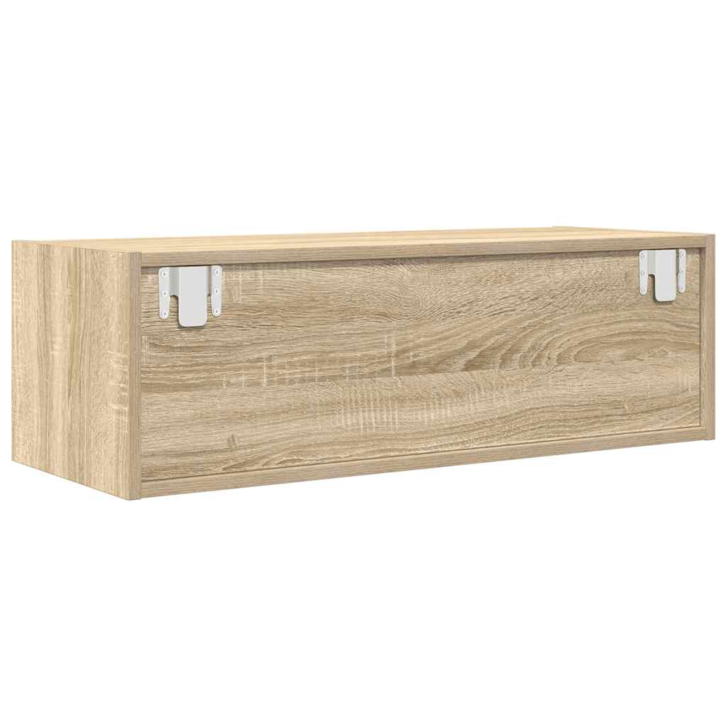 Meuble TV Mural Blanc et Bois Effet Chêne - 2 Pièces-Mon Meuble TV-Chêne sonoma-100 x 31 x 25,5 cm-1-9