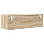 Meuble TV Mural Blanc et Bois Effet Chêne - 2 Pièces-Mon Meuble TV-Chêne sonoma-100 x 31 x 25,5 cm-1-9
