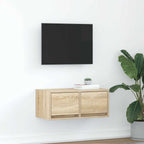 Meuble TV Mural Blanc et Bois Effet Chêne - 2 Pièces-Mon Meuble TV-Chêne sonoma-60 x 31 x 25.5 cm-1-27