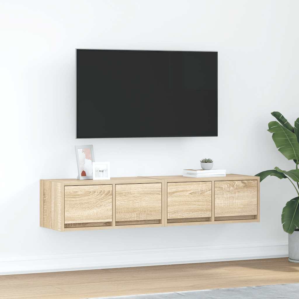 Meuble TV Mural Blanc et Bois Effet Chêne - 2 Pièces-Mon Meuble TV-Chêne sonoma-60 x 31 x 25.5 cm-2-36
