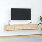 Meuble TV Mural Blanc et Bois Effet Chêne - 2 Pièces-Mon Meuble TV-Chêne sonoma-80 x 31 x 25.5 cm-2-2