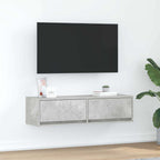 Meuble TV Mural Blanc et Bois Effet Chêne - 2 Pièces-Mon Meuble TV-Gris béton-100 x 31 x 25,5 cm-1-14