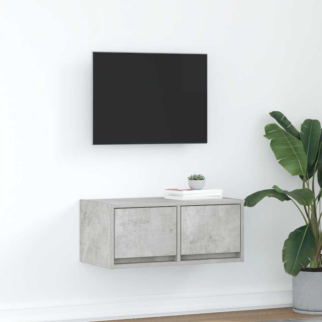 Meuble TV Mural Blanc et Bois Effet Chêne - 2 Pièces-Mon Meuble TV-Gris béton-60 x 31 x 25.5 cm-1-26