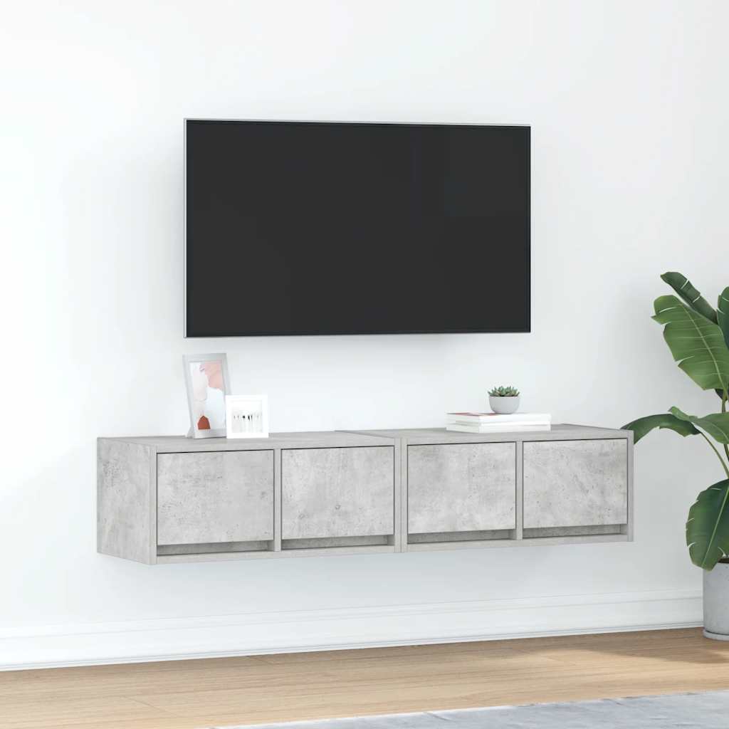 Meuble TV Mural Blanc et Bois Effet Chêne - 2 Pièces-Mon Meuble TV-Gris béton-60 x 31 x 25.5 cm-2-37