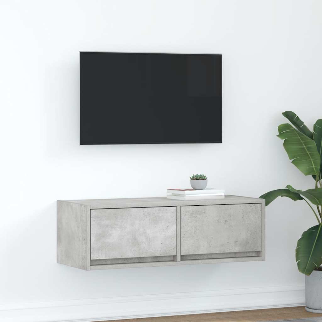 Meuble TV Mural Blanc et Bois Effet Chêne - 2 Pièces-Mon Meuble TV-Gris béton-80 x 31 x 25.5 cm-1-30