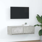 Meuble TV Mural Blanc et Bois Effet Chêne - 2 Pièces-Mon Meuble TV-Gris béton-80 x 31 x 25.5 cm-1-30