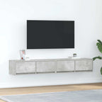 Meuble TV Mural Blanc et Bois Effet Chêne - 2 Pièces-Mon Meuble TV-Gris béton-80 x 31 x 25.5 cm-2-47