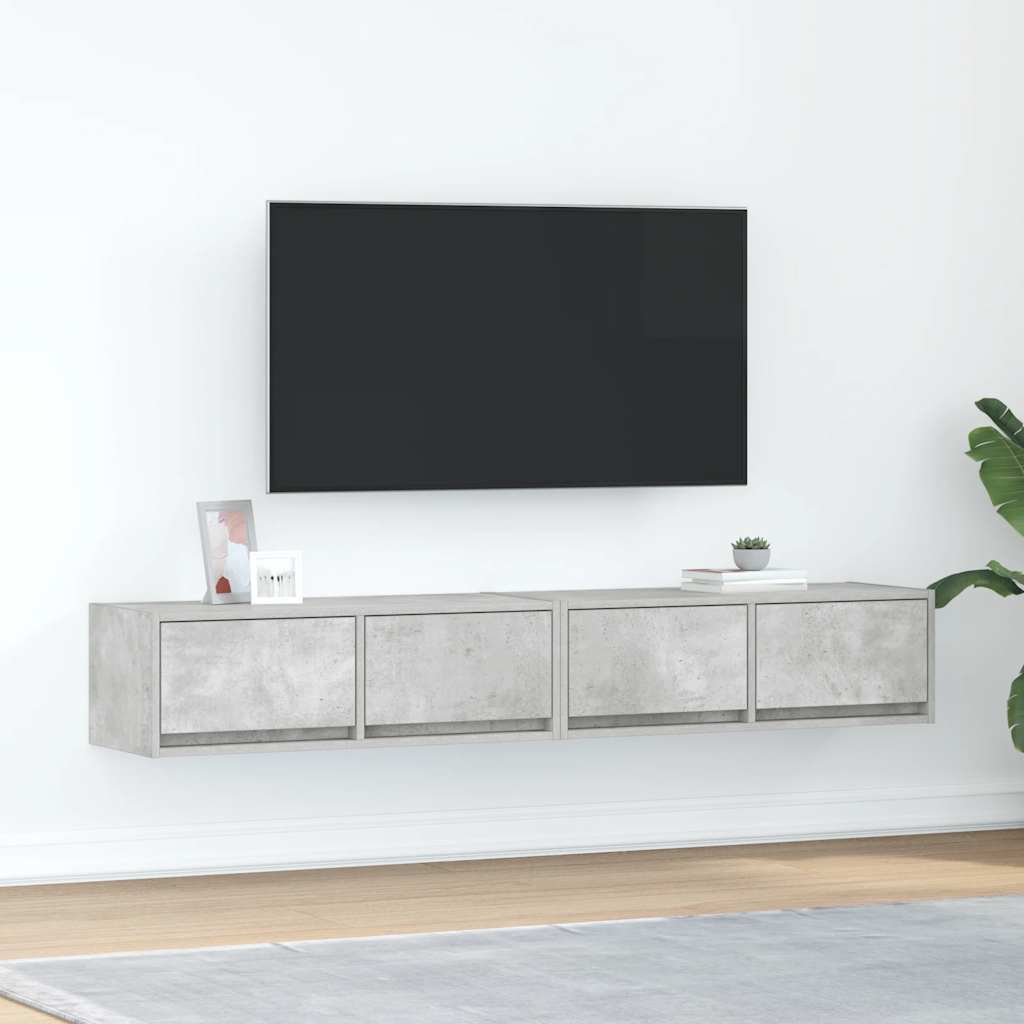 Meuble TV Mural Blanc et Bois Effet Chêne - 2 Pièces-Mon Meuble TV-Gris béton-80 x 31 x 25.5 cm-2-47