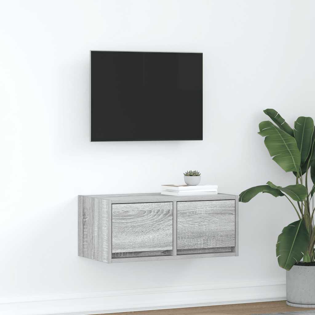 Meuble TV Mural Blanc et Bois Effet Chêne - 2 Pièces-Mon Meuble TV-Sonoma gris-60 x 31 x 25.5 cm-1-24