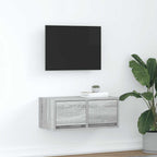 Meuble TV Mural Blanc et Bois Effet Chêne - 2 Pièces-Mon Meuble TV-Sonoma gris-60 x 31 x 25.5 cm-1-24