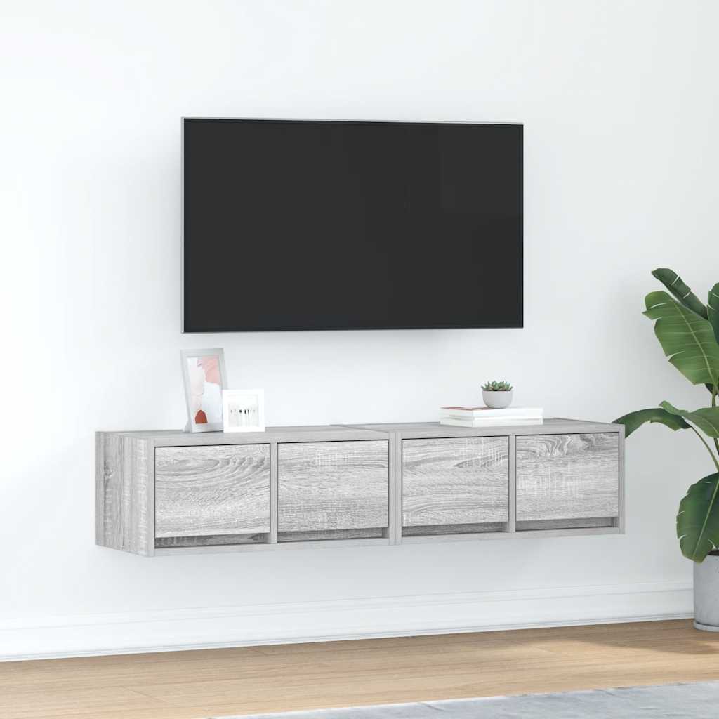 Meuble TV Mural Blanc et Bois Effet Chêne - 2 Pièces-Mon Meuble TV-Sonoma gris-60 x 31 x 25.5 cm-2-41