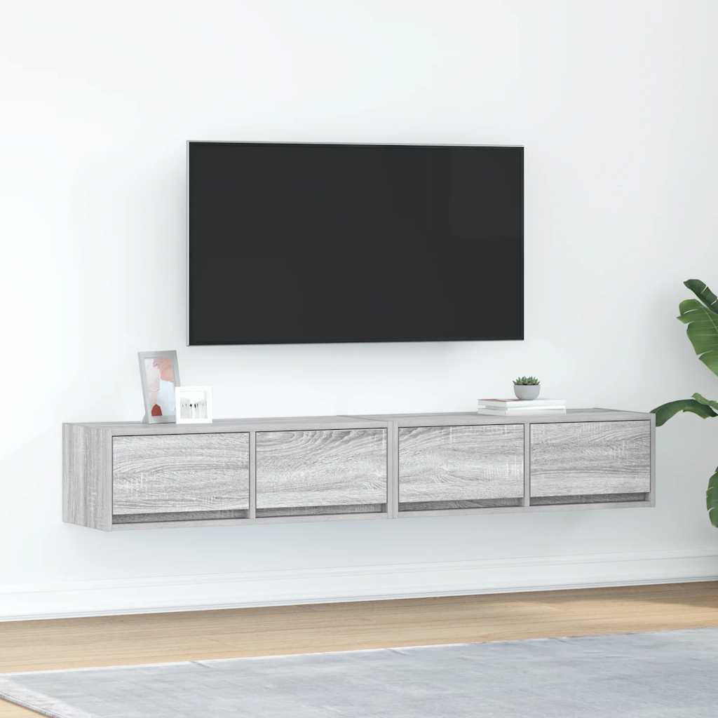 Meuble TV Mural Blanc et Bois Effet Chêne - 2 Pièces-Mon Meuble TV-Sonoma gris-80 x 31 x 25.5 cm-2-48