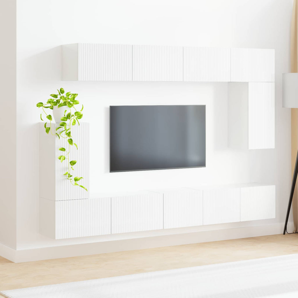 Meuble TV Mural Blanc Laqué - 5 Pièces-Mon Meuble TV-4