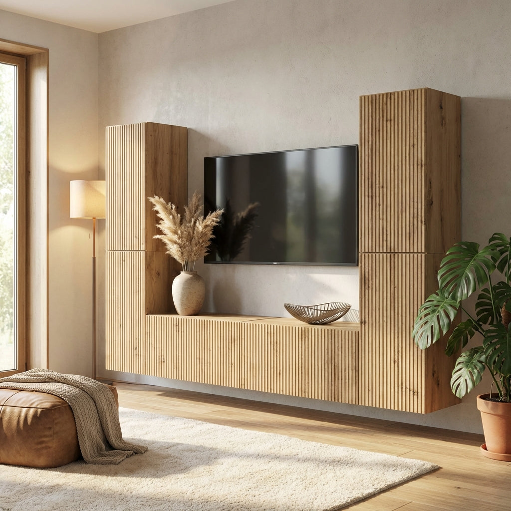 meuble-tv-mural-bois-clair-effet-chene-6-pieces-decor
