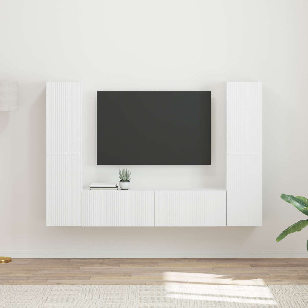 Meuble TV Mural Bois Clair Effet Chêne - 6 Pièces-Mon Meuble TV-Blanc-14