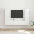 Meuble TV Mural Bois Clair Effet Chêne - 6 Pièces-Mon Meuble TV-Blanc brillant-18