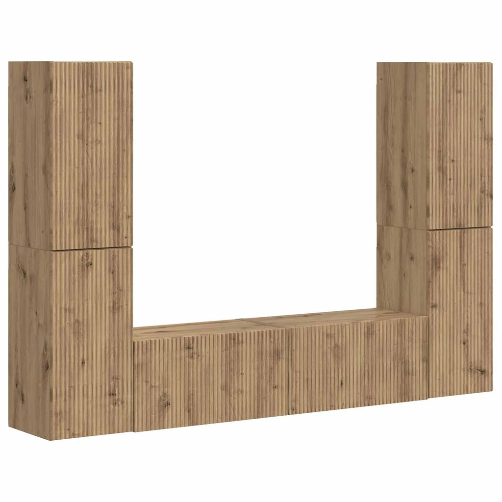Meuble TV Mural Bois Clair Effet Chêne - 6 Pièces-Mon Meuble TV-Chêne artisanal-1