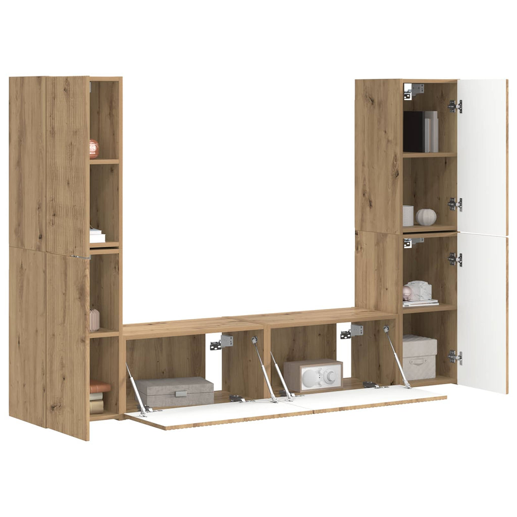 Meuble TV Mural Bois Clair Effet Chêne - 6 Pièces-Mon Meuble TV-Chêne artisanal-3