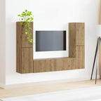 Meuble TV Mural Bois Clair Effet Chêne - 6 Pièces-Mon Meuble TV-Chêne artisanal-4