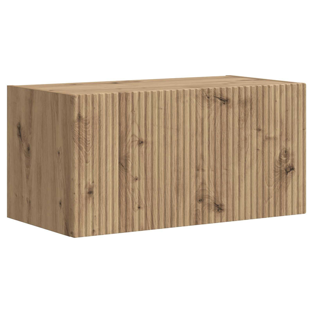 Meuble TV Mural Bois Clair Effet Chêne - 6 Pièces-Mon Meuble TV-Chêne artisanal-5