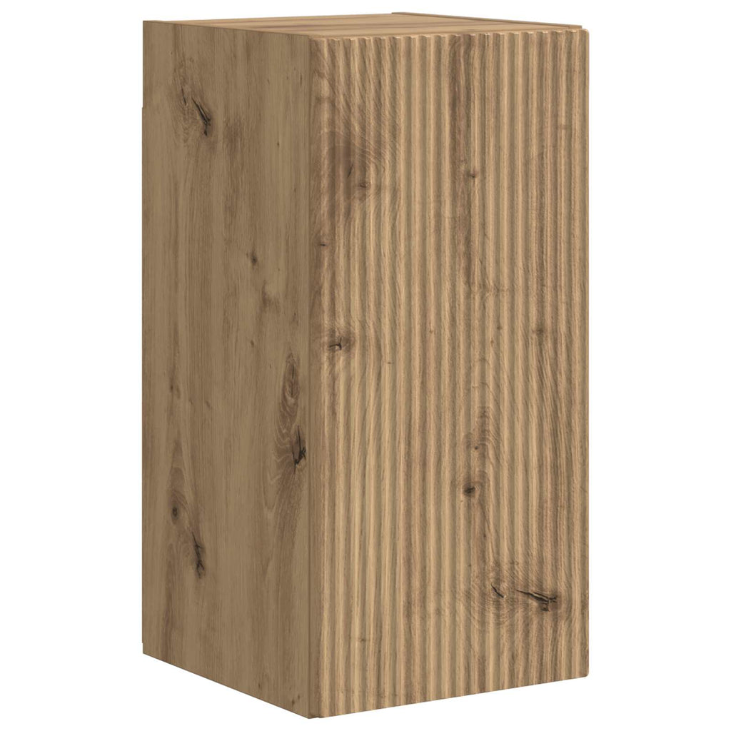 Meuble TV Mural Bois Clair Effet Chêne - 6 Pièces-Mon Meuble TV-Chêne artisanal-6