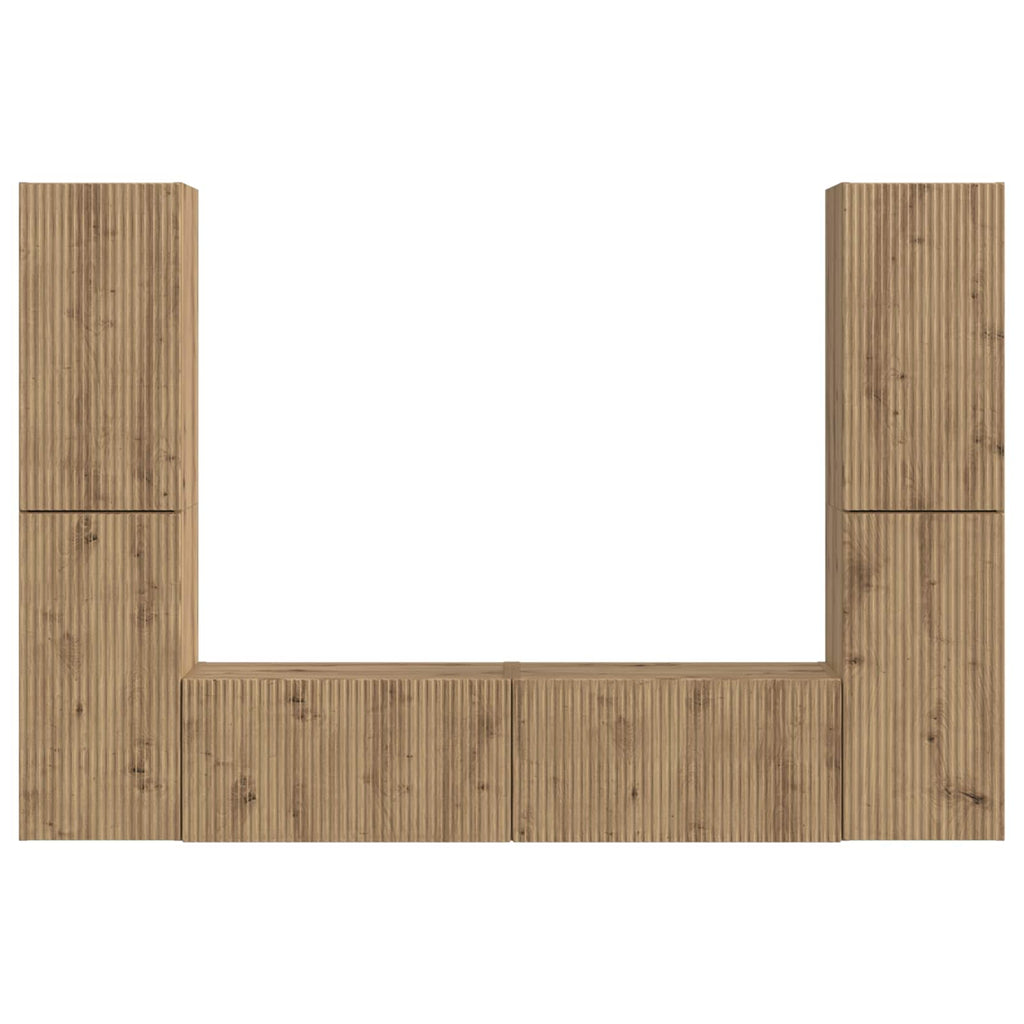Meuble TV Mural Bois Clair Effet Chêne - 6 Pièces-Mon Meuble TV-Chêne artisanal-7