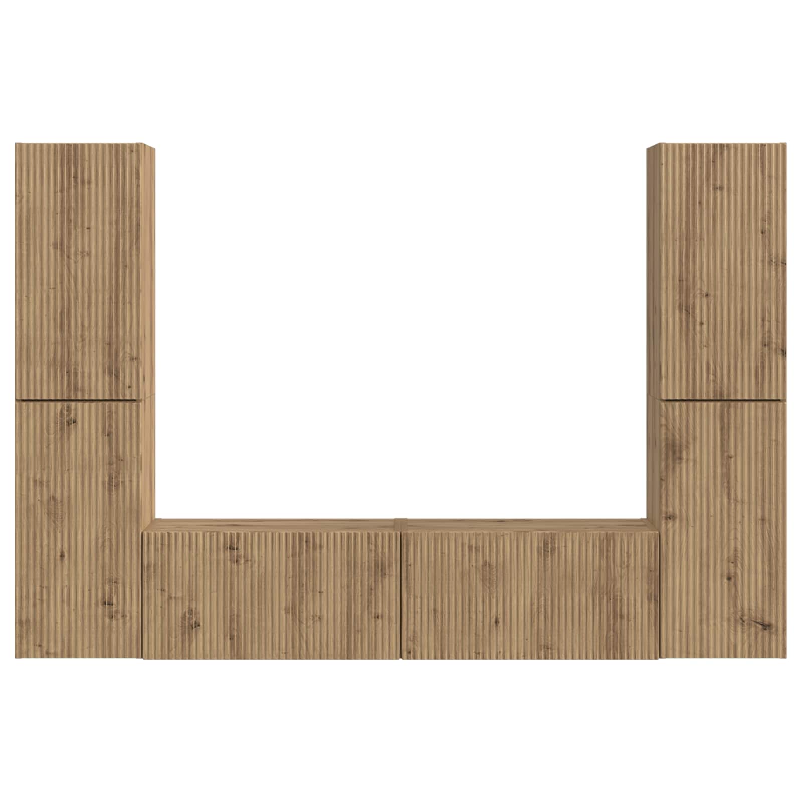 Meuble TV Mural Bois Clair Effet Chêne - 6 Pièces-Mon Meuble TV-Chêne artisanal-7