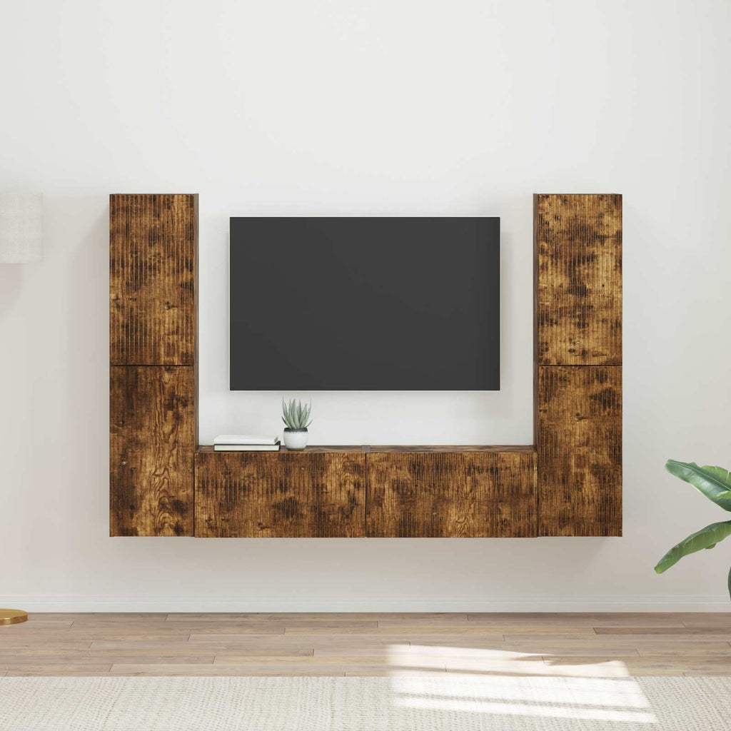 Meuble TV Mural Bois Clair Effet Chêne - 6 Pièces-Mon Meuble TV-Chêne fumé-19