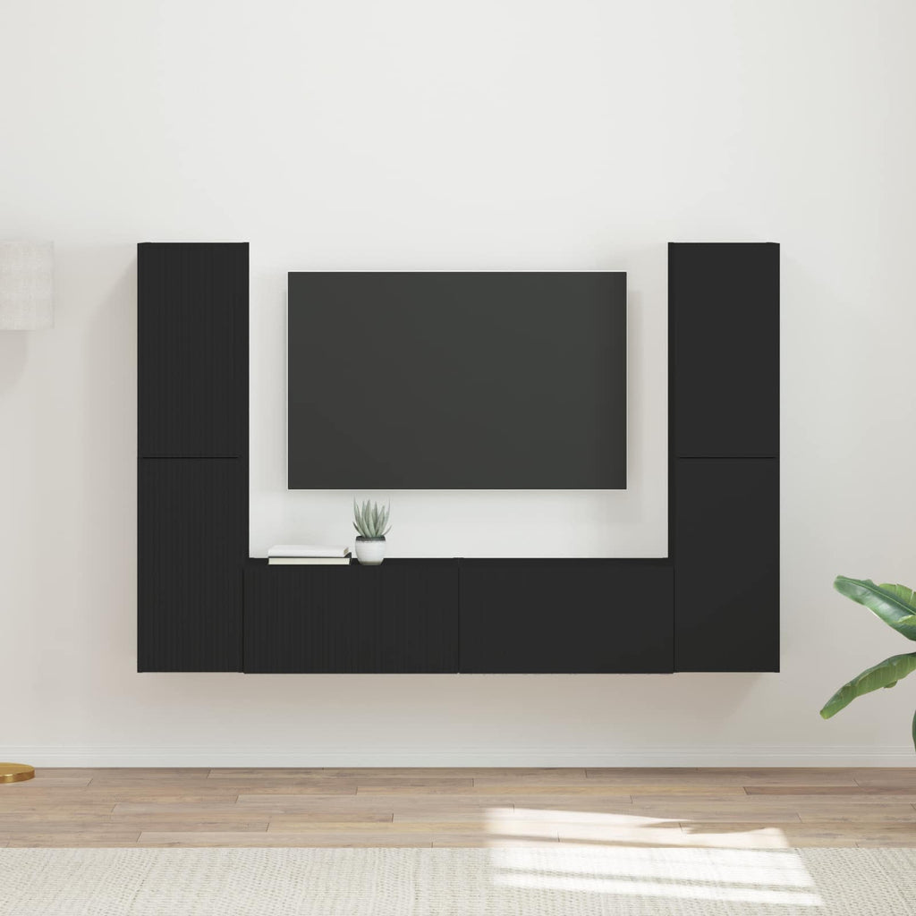Meuble TV Mural Bois Clair Effet Chêne - 6 Pièces-Mon Meuble TV-Noir-15