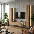 meuble-tv-mural-bois-fonce-effet-chene-6-pieces-decor