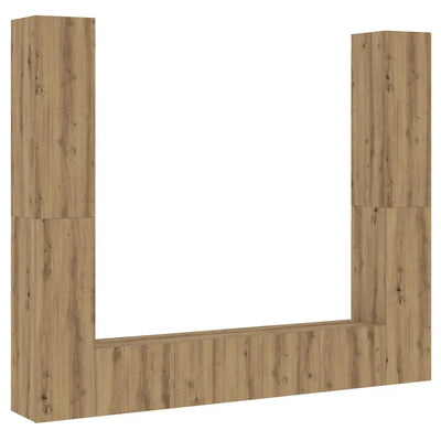 Meuble TV Mural Bois Foncé Effet Chêne - 6 Pièces