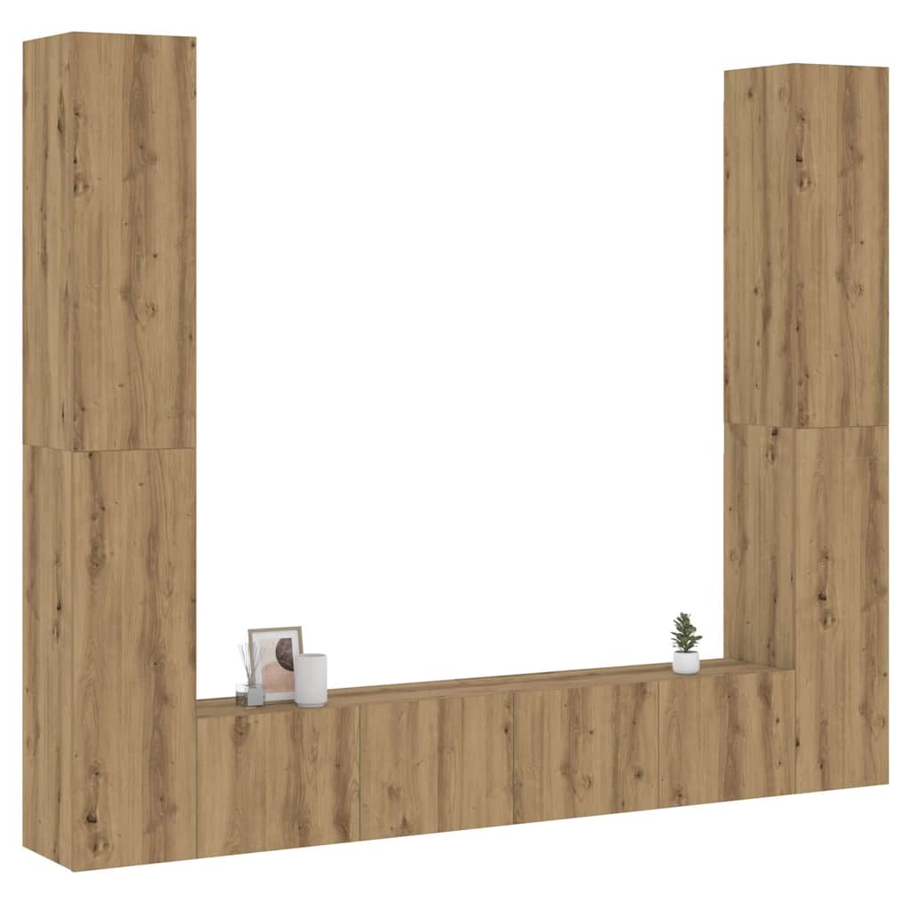 Meuble TV Mural Bois Foncé Effet Chêne - 6 Pièces-Mon Meuble TV-Chêne artisanal-3