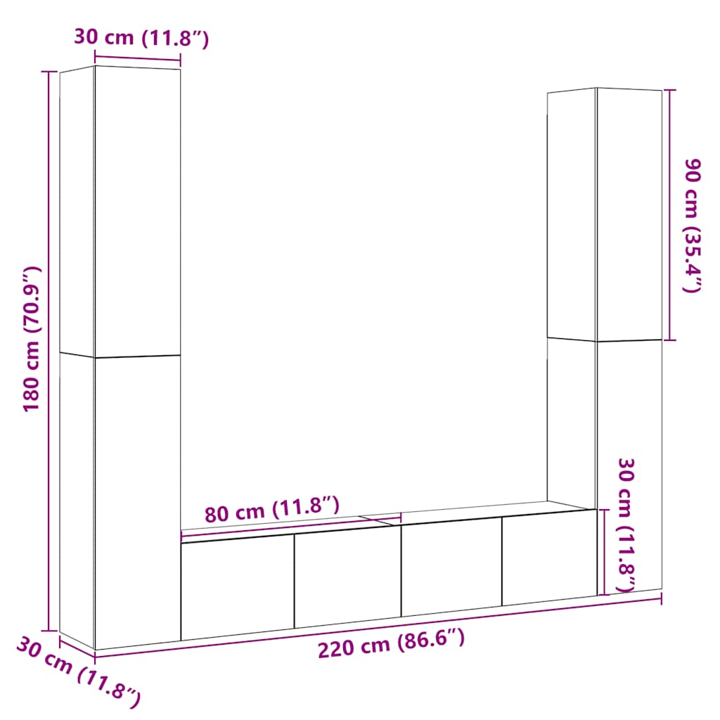 Meuble TV Mural Bois Foncé Effet Chêne - 6 Pièces-Mon Meuble TV-Chêne artisanal-8