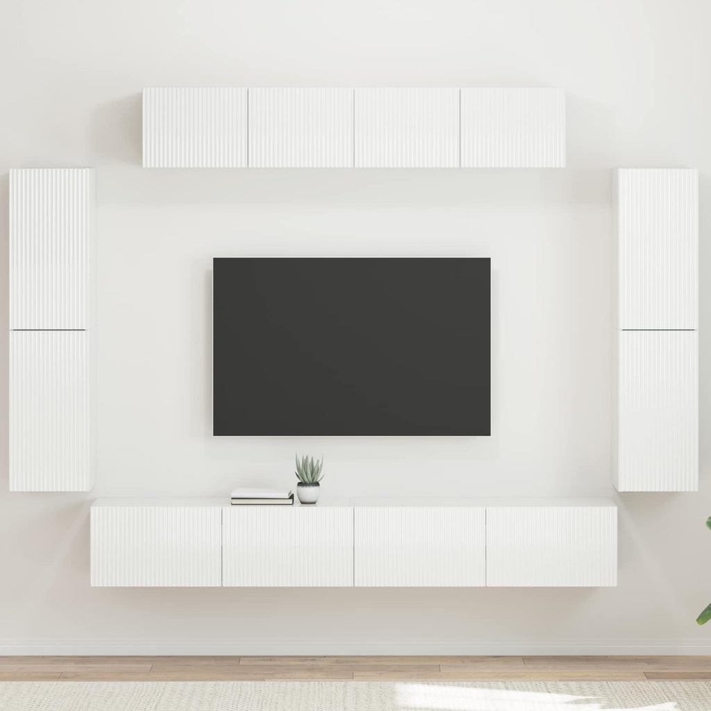 Meuble TV Mural Complet Bois Gris Sonoma - 8 Pièces-Mon Meuble TV-Blanc brillant-17