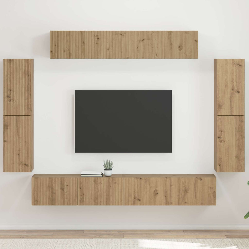 Meuble TV Mural Complet Bois Gris Sonoma - 8 Pièces-Mon Meuble TV-Chêne artisanal-20