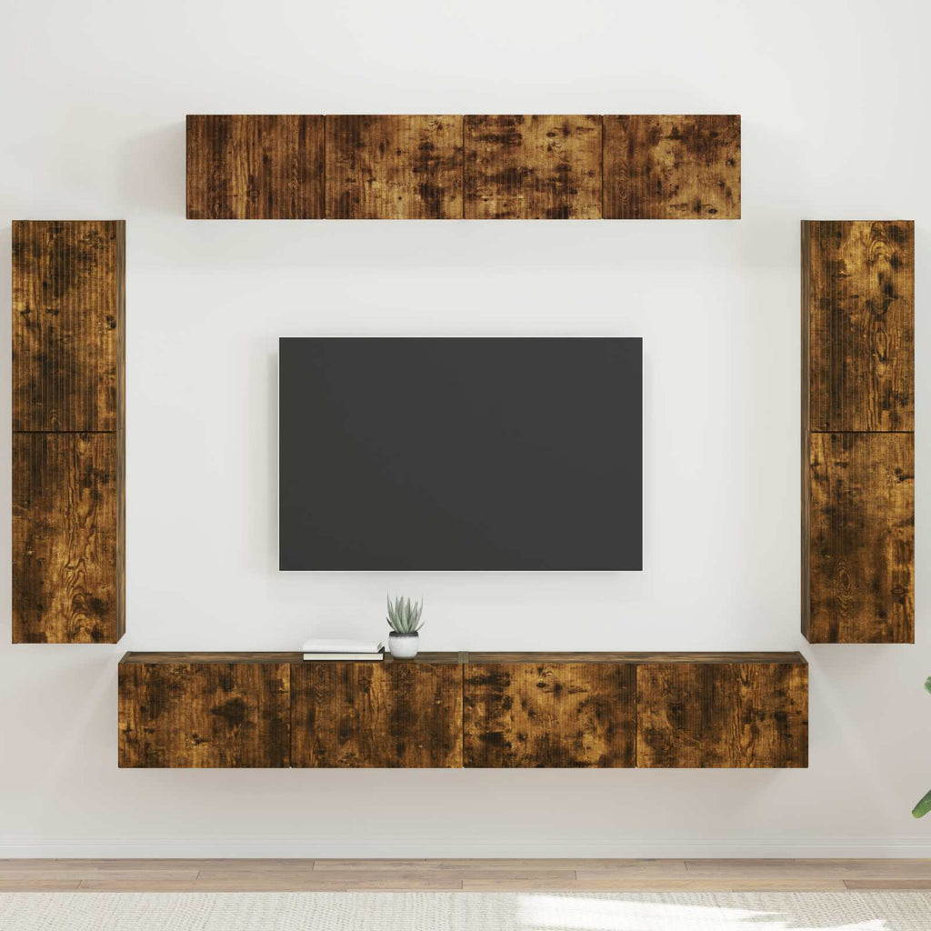 Meuble TV Mural Complet Bois Gris Sonoma - 8 Pièces-Mon Meuble TV-Chêne fumé-18
