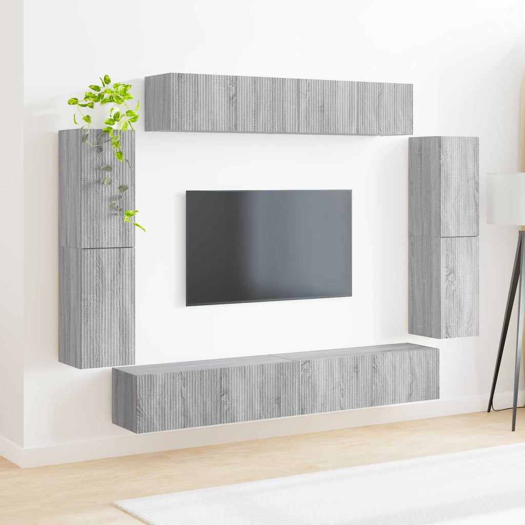 Meuble TV Mural Complet Bois Gris Sonoma - 8 Pièces-Mon Meuble TV-Gris béton-4