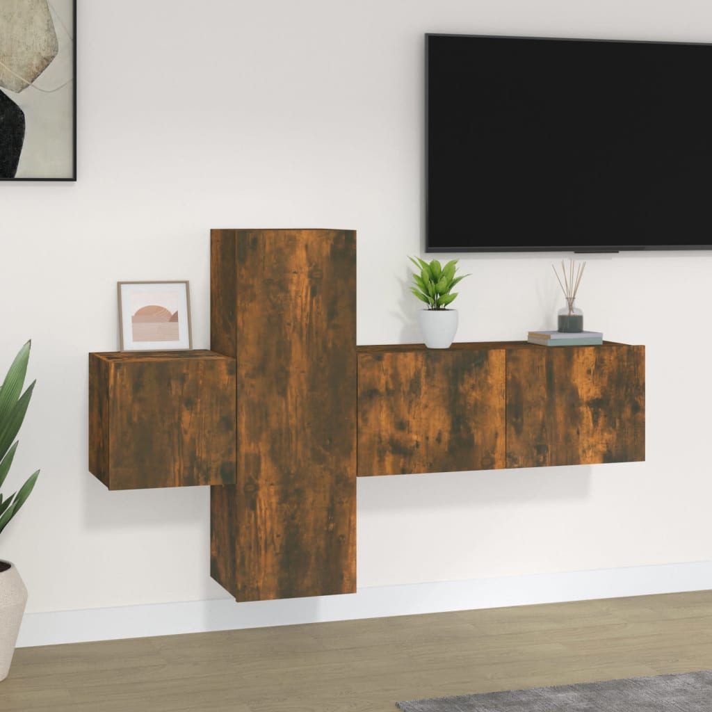 Meuble TV Mural d'Angle Effet Sonoma Gris - 3 Pièces-Mon Meuble TV-Chêne fumé-80 cm-3-15