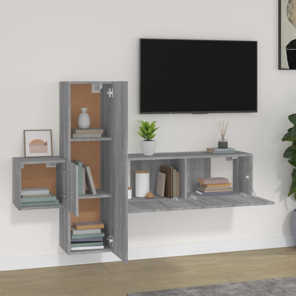 Meuble TV Mural d'Angle Effet Sonoma Gris - 3 Pièces-Mon Meuble TV-Chêne marron-80 cm-3-3