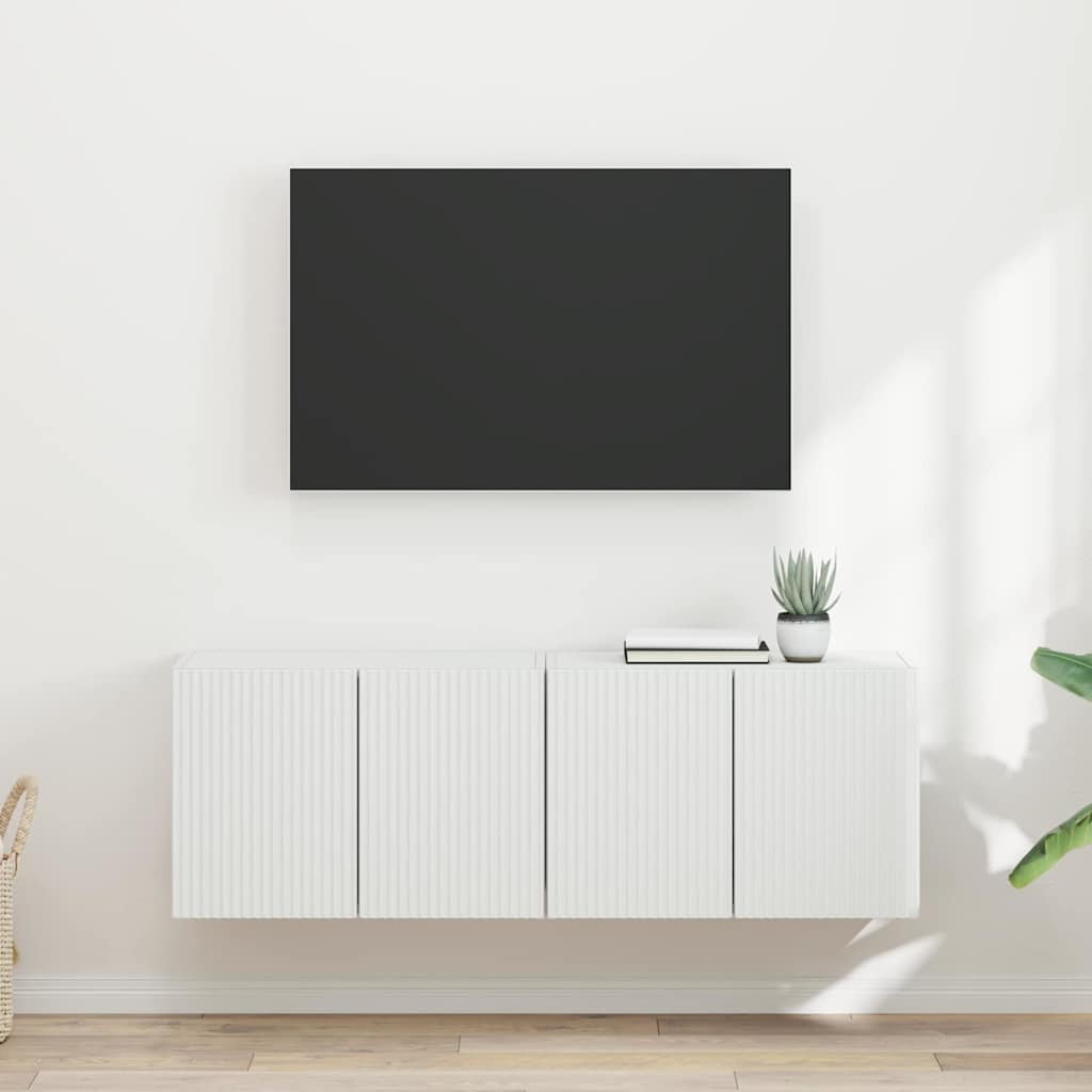 Meuble TV Mural de Rangement en Chêne Artisanal - 2 Portes-Mon Meuble TV-Blanc-59,5 x 31 x 40 cm-2-19