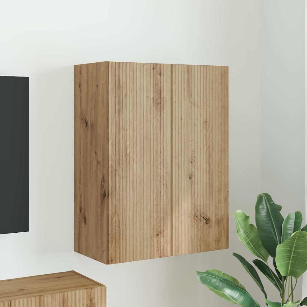 Meuble TV Mural de Rangement en Chêne Artisanal - 2 Portes-Mon Meuble TV-Blanc-59,5 x 31 x 60 cm-1-27