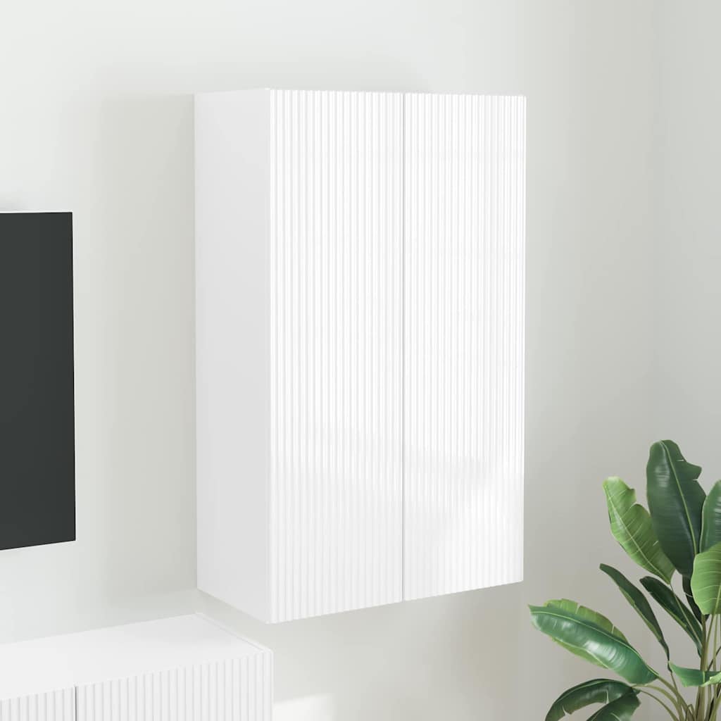 Meuble TV Mural de Rangement en Chêne Artisanal - 2 Portes-Mon Meuble TV-Blanc brillant-59,5 x 31 x 100 cm-1-54