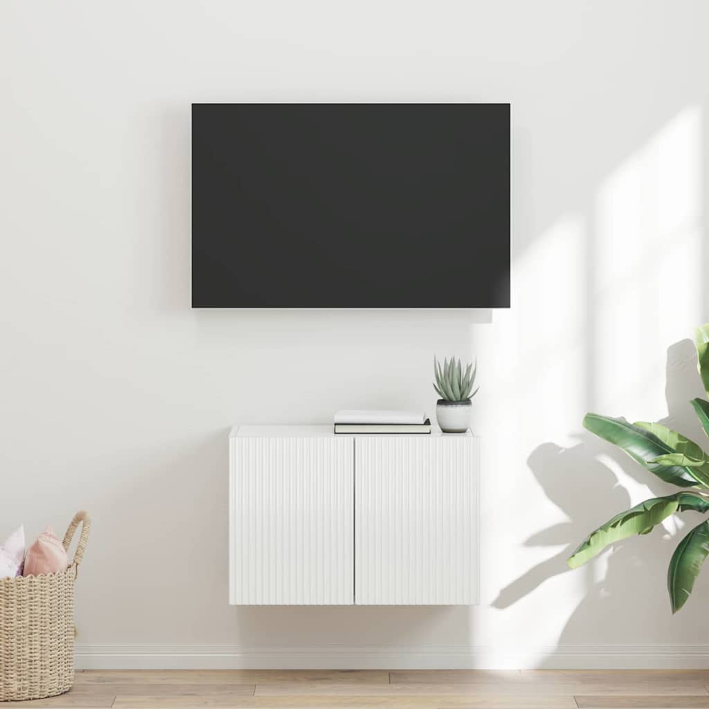 Meuble TV Mural de Rangement en Chêne Artisanal - 2 Portes-Mon Meuble TV-Blanc brillant-59,5 x 31 x 40 cm-1-45