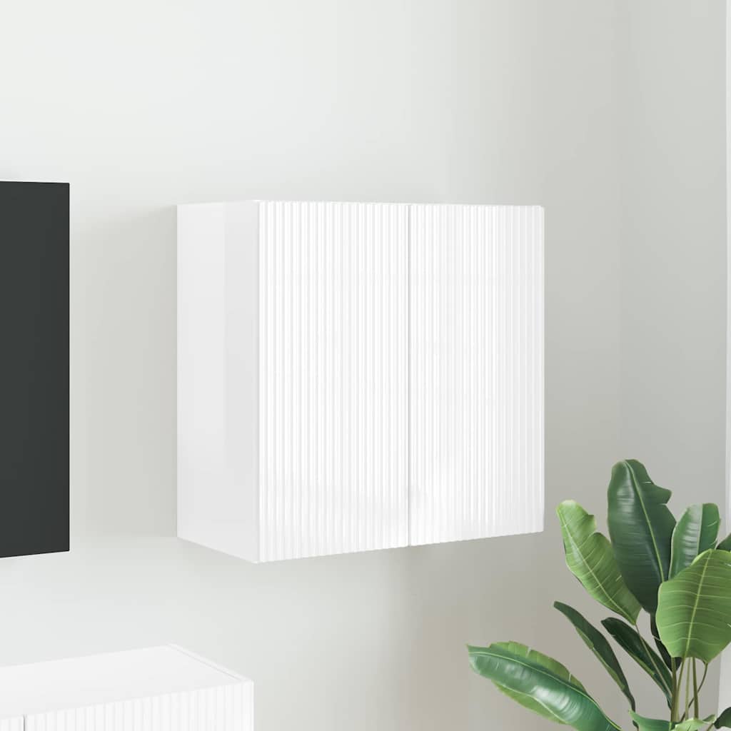 Meuble TV Mural de Rangement en Chêne Artisanal - 2 Portes-Mon Meuble TV-Blanc brillant-59,5 x 31 x 60 cm-1-48