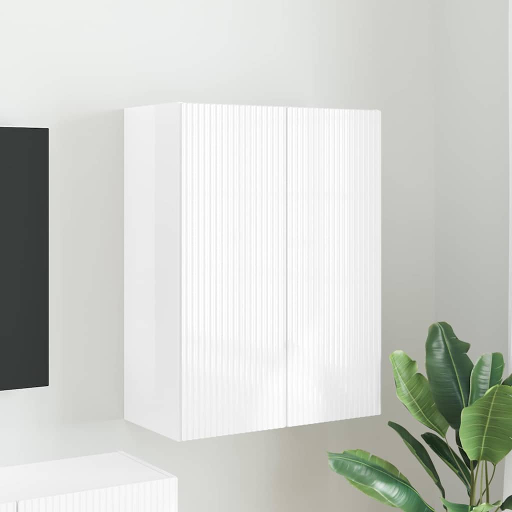 Meuble TV Mural de Rangement en Chêne Artisanal - 2 Portes-Mon Meuble TV-Blanc brillant-59,5 x 31 x 80 cm-1-51