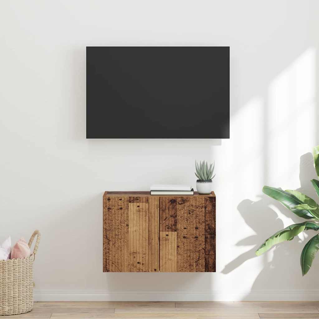 Meuble TV Mural de Rangement en Chêne Artisanal - 2 Portes-Mon Meuble TV-Bois ancien-59,5 x 31 x 40 cm-1-26